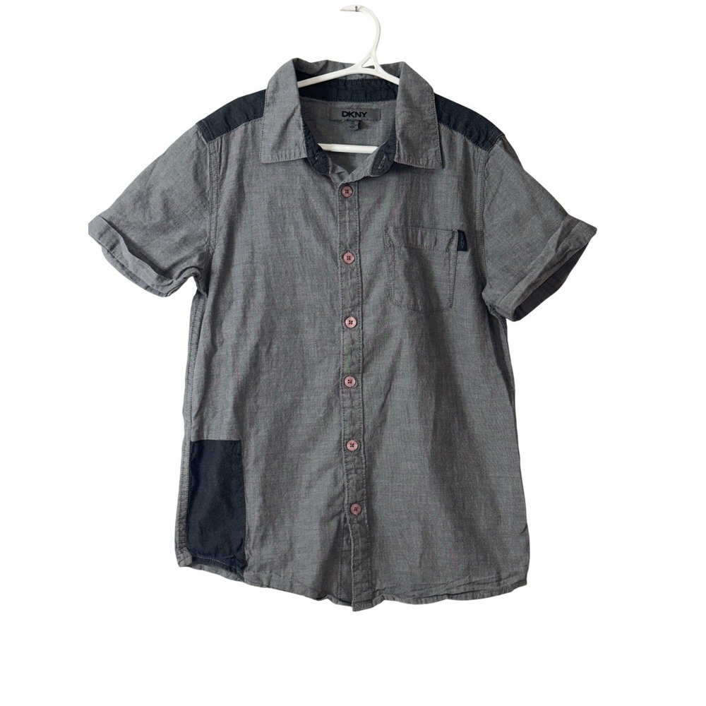 DKNY Boys Grey Chambray Short-Sleeve Button-Up‎ Shirt Size 8 (S)